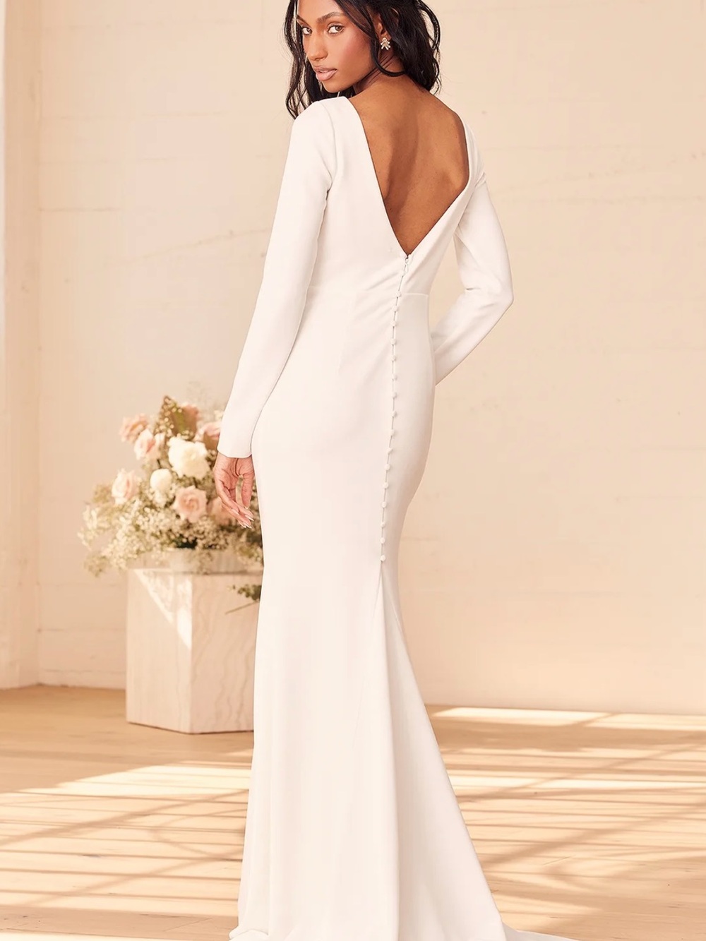 New- Lulus Feeling Of Forever White Long Sleeve Mermaid Maxi Dress - Size 1X - Picture 3 of 8